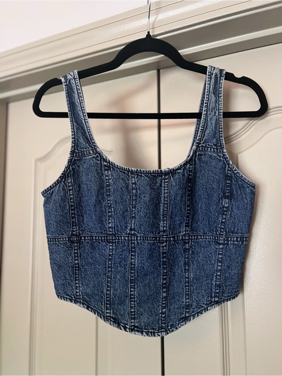 Tops - Coquette Denim Milkmaid Corset Top Blue Acid Wash Cottagecore Bustier